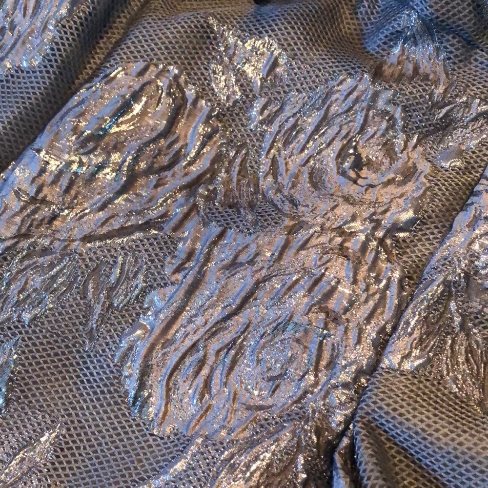 Aidan Mattox Gunmetal Off The Shoulder Silver Floral Detail-Soft Mesh Lined Gown - Picture 9 of 14
